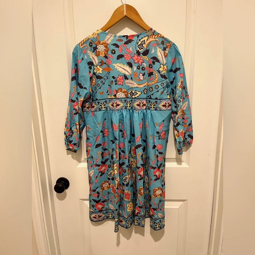 Floral Patterned Blue Dress - Picture 2 of 3